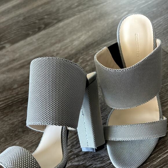 Emerson Fry Block Heel Mules Size US 7 Gray Canvas Double Strap Open Toe Sandals - Picture 8 of 13